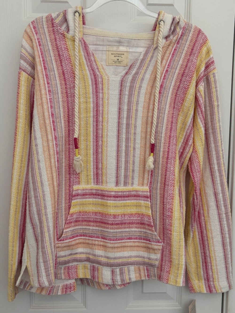 Southern Spirit Striped Boho Hoodie Sweater — Pink & Yellow
